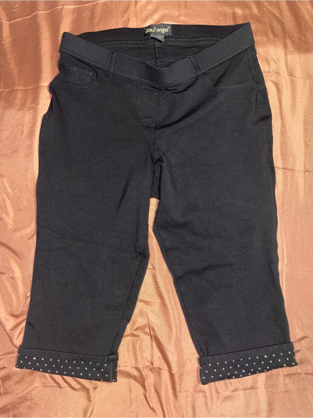 Black Capri Pants with Silver Rhinestones on Cuffs